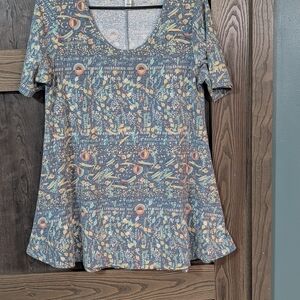 LuLaRoe Blue Floral-Pattern Scoop Neck Tunic